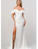 Ivory Satin Side Slit Elegant Wedding Dress